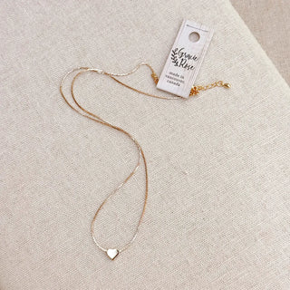 Gold Mini Heart Tag Necklace On Fine Chain