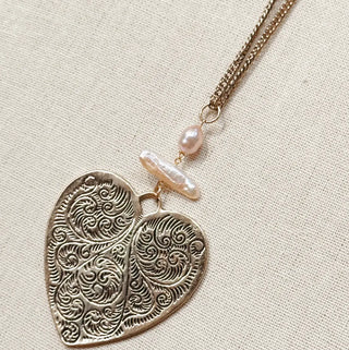 Keshi Pearl Large Heart Pendant Necklace