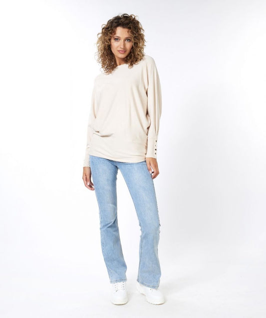 Batwing Sweater with Botton Cuff
