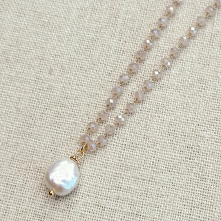 Baroque Pearl Opal Crystal Link Chain Necklace