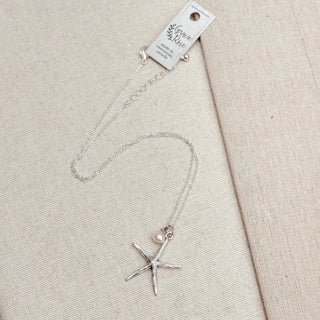 Beachy Rhodium Freshwater Pearl Starfish Charm Necklace
