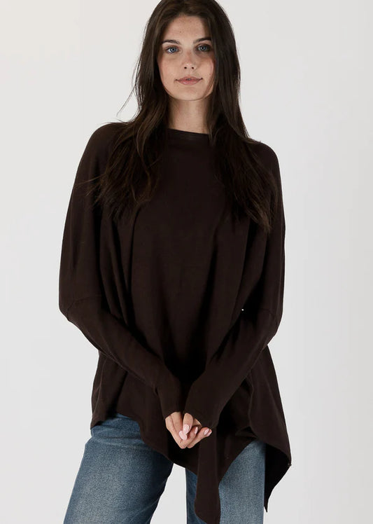 Tina Asymmetrical Sweater in Chocolate Brown