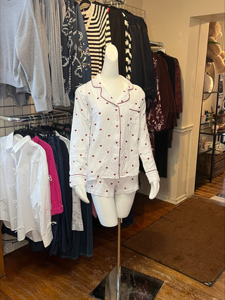 Lottie Cotton Shorts Sleep Set with Red Hearts