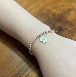 Sterling Silver Beaded Bracelet with Daisy Charm