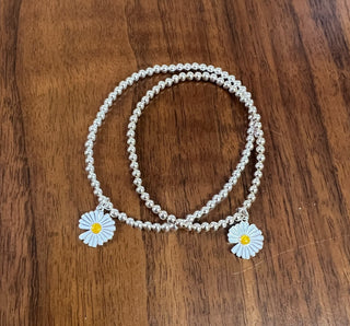 Sterling Silver Beaded Bracelet with Daisy Charm