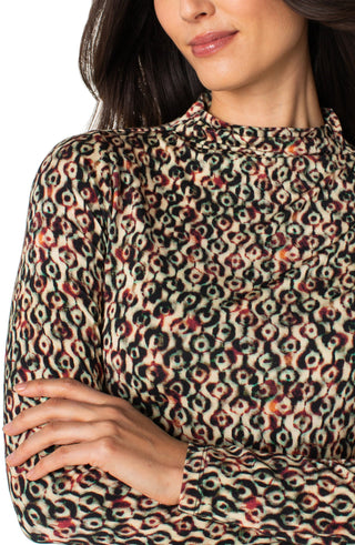 Longsleeve Pleated Mock Neck Top in Multi Geo Ikat