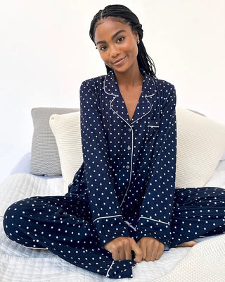 Flora Pillow Soft PJ Set in Blue & White Polka Dots