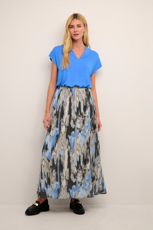Qia Maxi Skirt in Blue Ikat Print