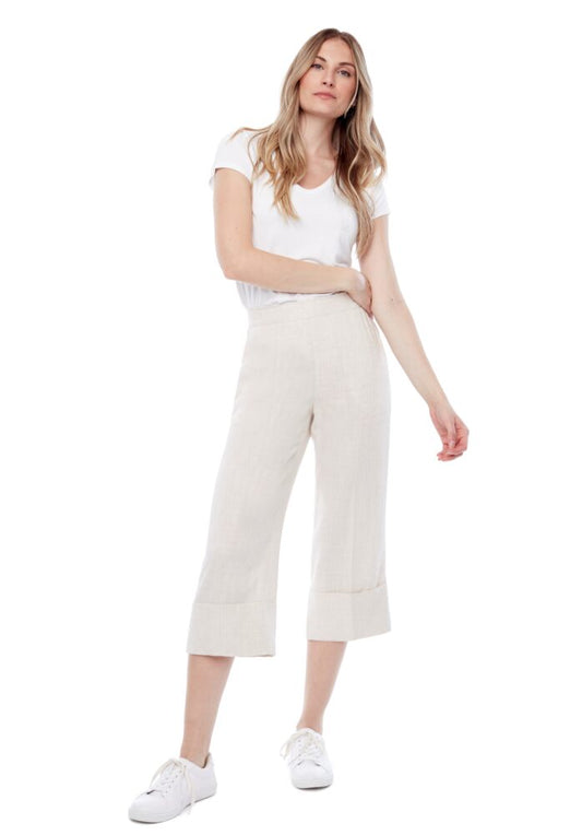 Mia Linen Cuffed Cropped Pant in Flax