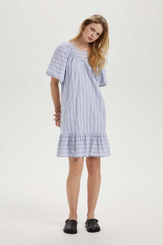 Hannie Dress in blue & white stripe