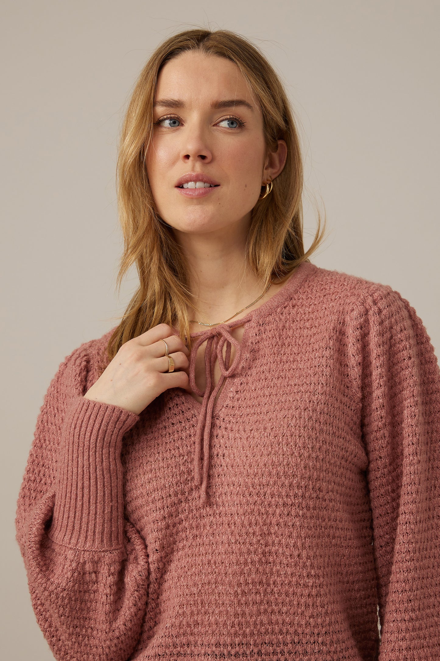Front Tie Sweater in Powdered Pink