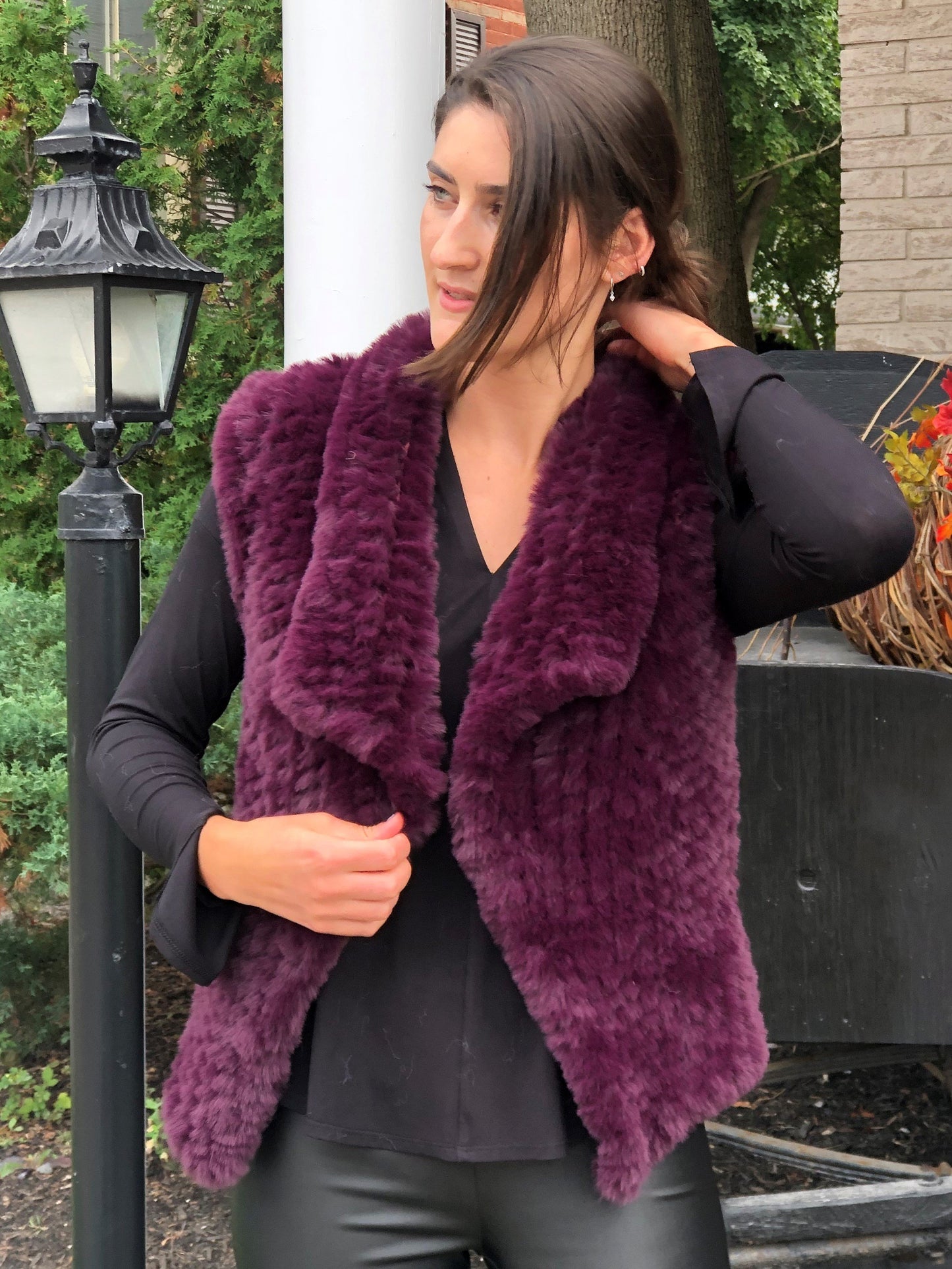 Knitted Faux Fur Vest Ruby