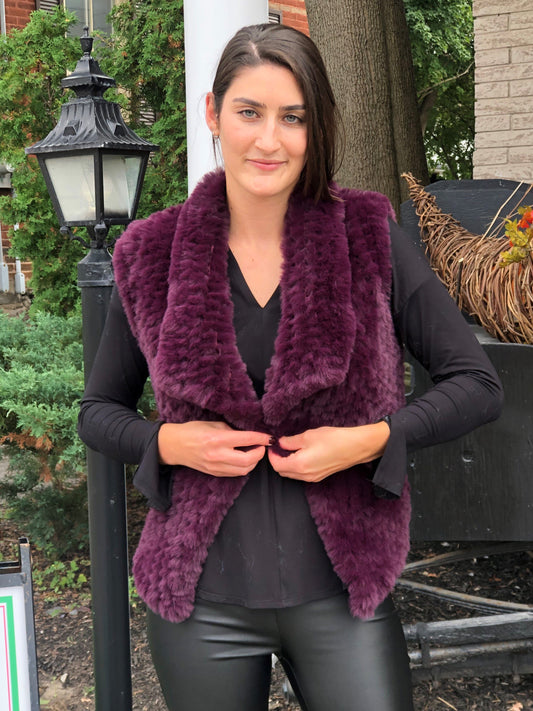Knitted Faux Fur Vest Ruby