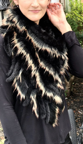 Knitted Faux Fur Collar Black/Natural.