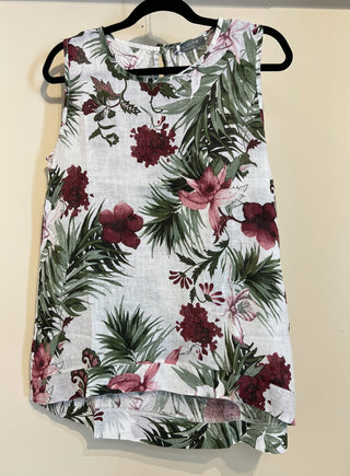 Sleeveless Linen Top in Tuscan Floral Print