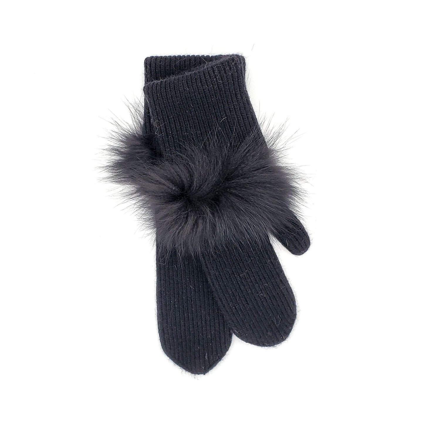 Long Knit Mittens with Fur Trim