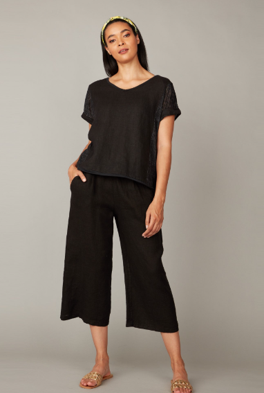 Cropped Linen Pant in Black