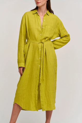 Jora Woven Linen Button-up Dress in Lemondrop